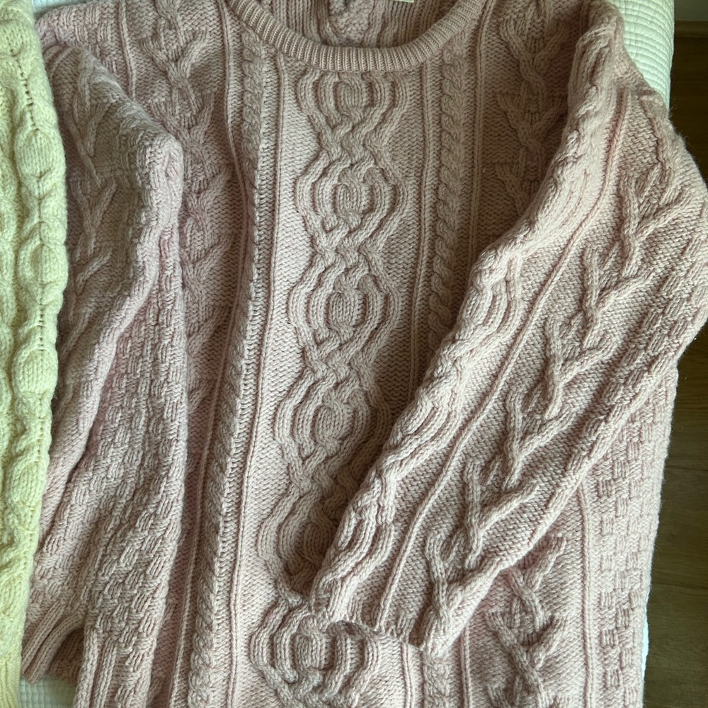 BUNDLE Aran Crafts 100% wool sweaters - Cream, Pink, and Brown Pierre Cardin - Picture 2 of 7